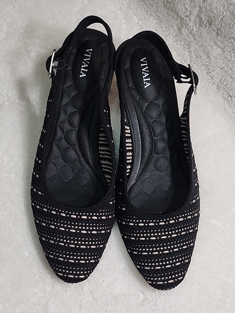 Vivaia Tamia slingback wedge sandals  black and cream knit cork wedge heel 39/8 - Picture 6 of 16